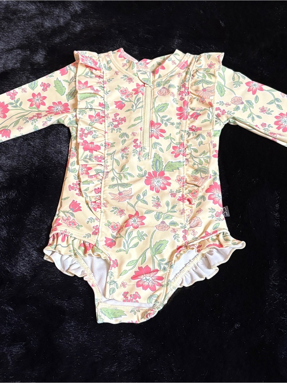 Girls' Long-Sleeve Floral One-Piece Swimsuit - Pink & Cream